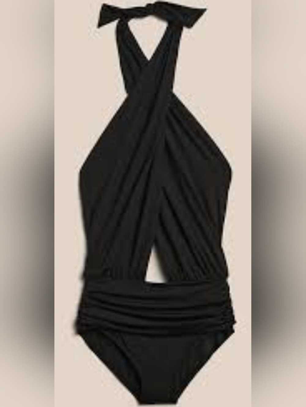 NWT-Banana Republic Black Halter 1pc Swimsuit versatile Straps, Ruching At Waist